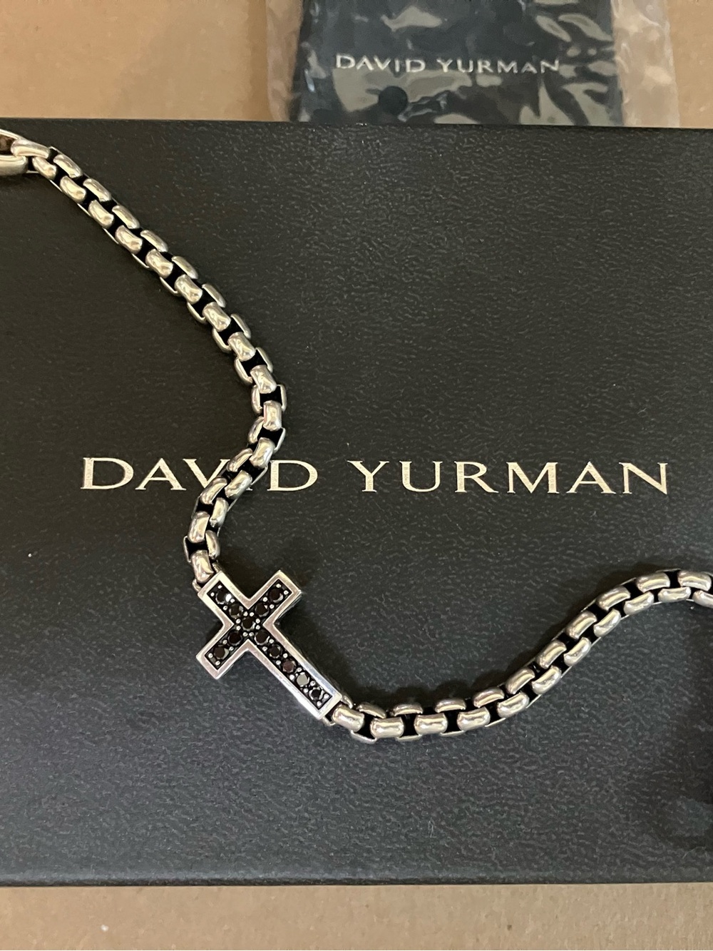 David Yurman Silver Bracelet with Black Pavé Cross